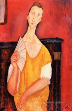 femme avec un fan lunia czechowska 1919 Amedeo Modigliani Peinture à l'huile